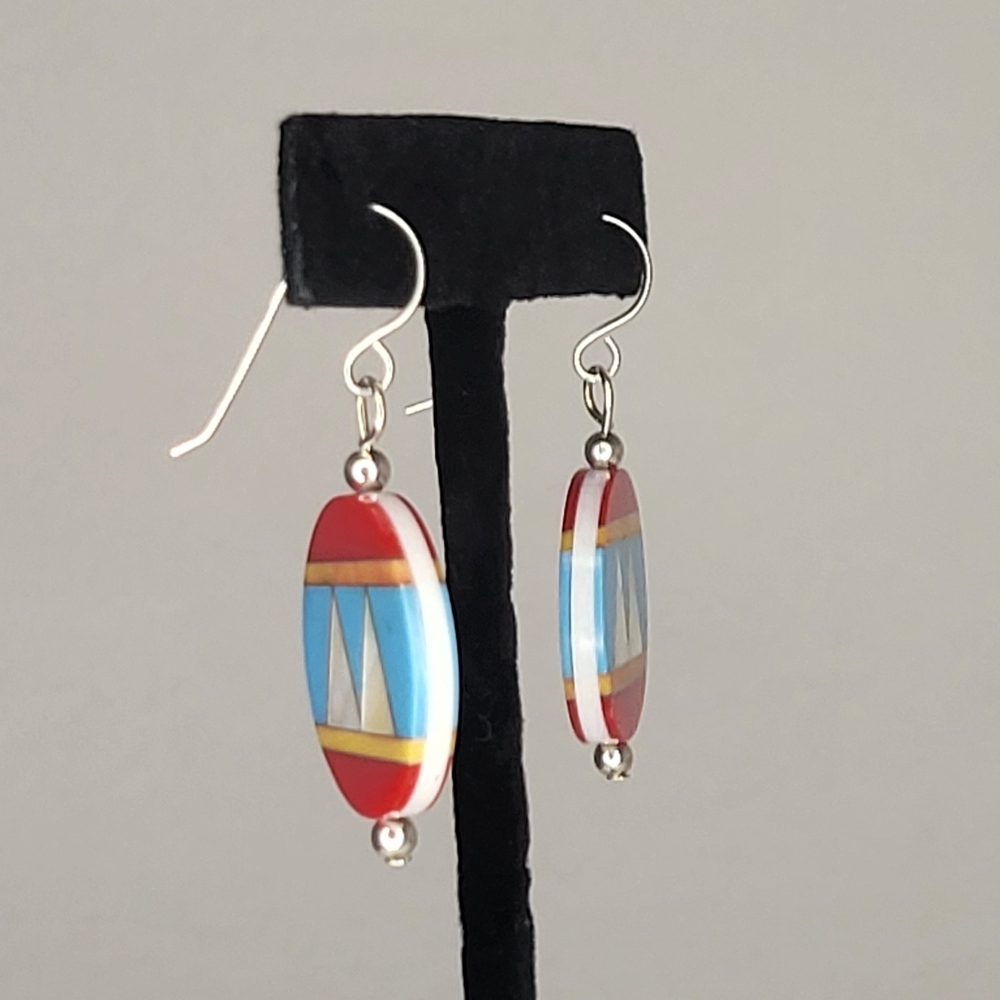 Colorful Geometric Inlay Earrings - Picture 4 of 7